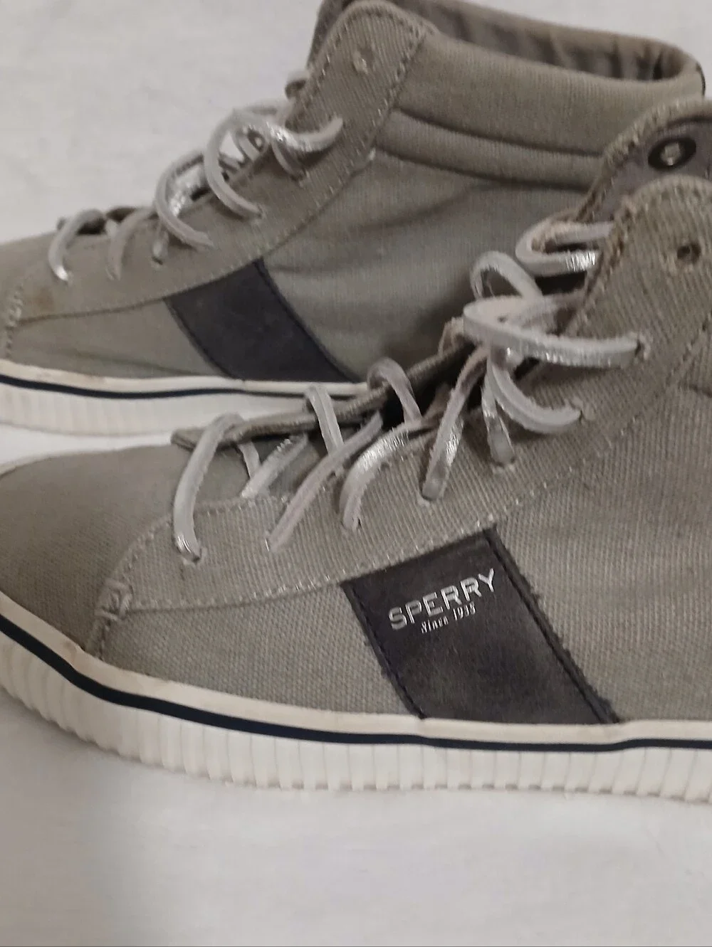 Sperry Rave Verge Top Sider Gray Canvas Sneakers Women's 8.5M Hi-Top Coastal